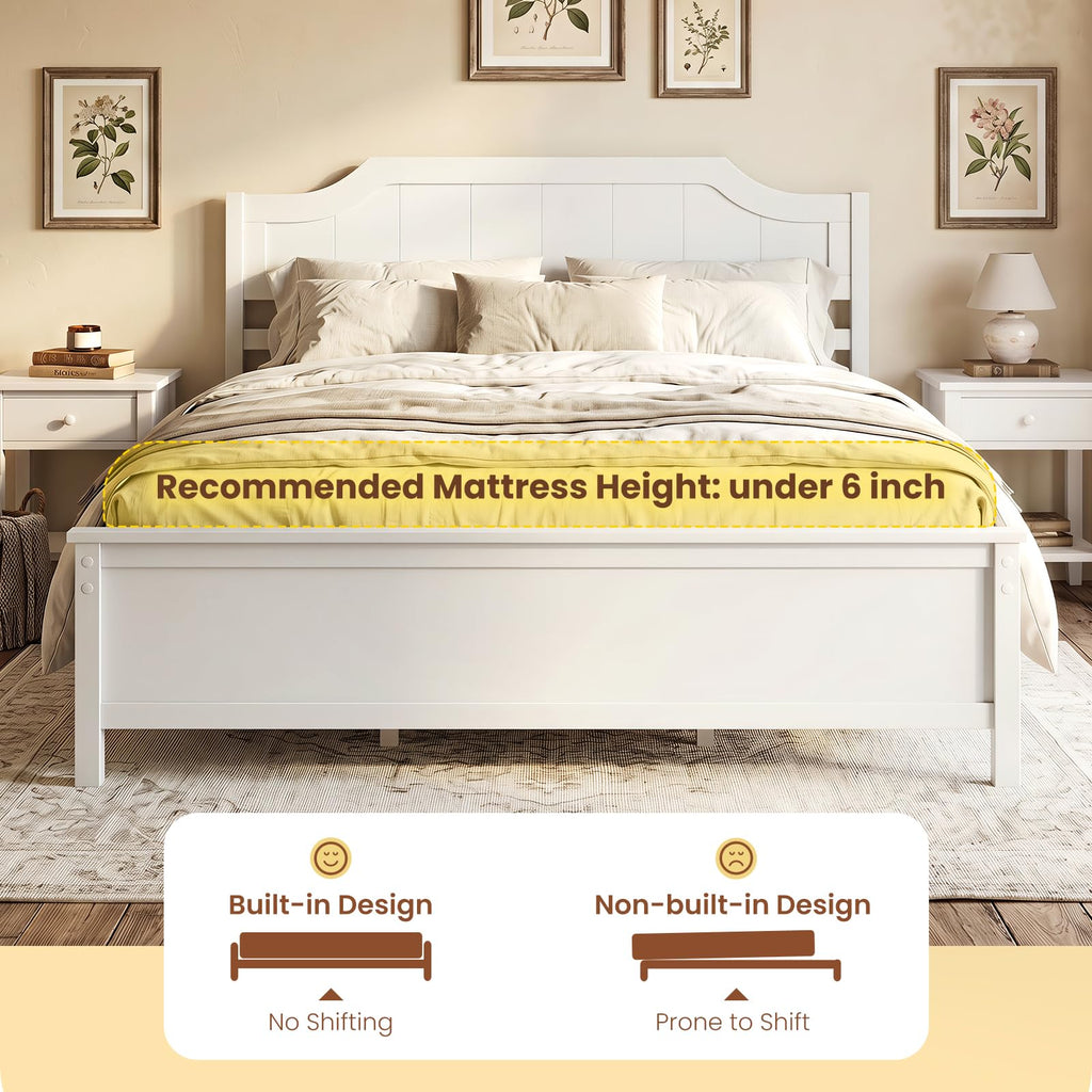 Queen Size Wooden Bed Frame with Headboard, Wood Slat Support