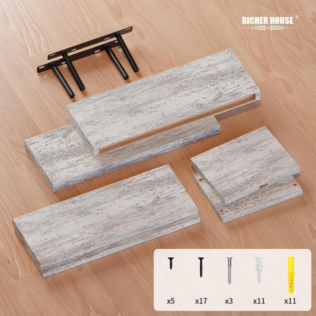 3-Set Rustic White Floating Shelf, Bathroom Shelf Over Toilet