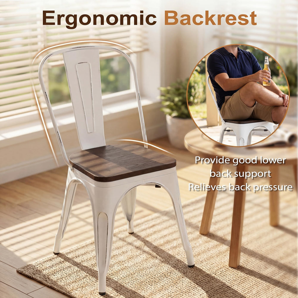 Metal Dining Chair Stackable Industrial Vintage Kitchen Chairs Indoor-Outdoor Bistro Cafe Side Chairs with Back and