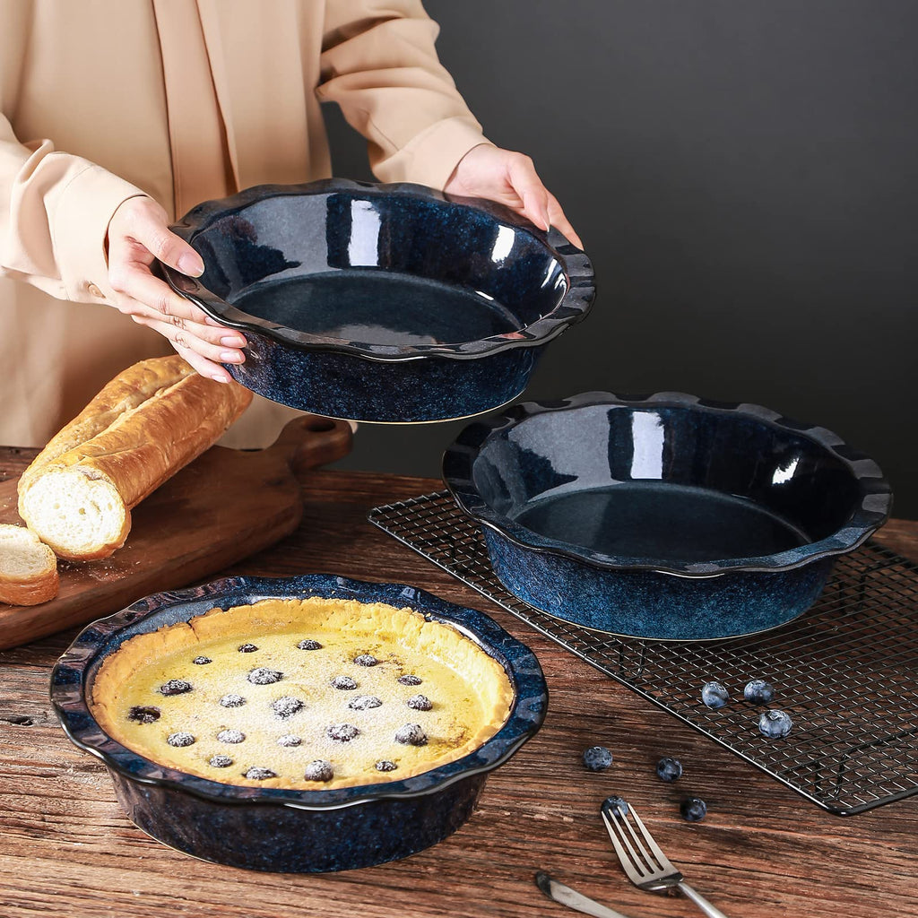 Ceramic Pie Pan for Baking - 9 inch Pie Plate, Round, Fluted and Deep Pie Dish for Tart, Pizza, Apple Pie, Quiche