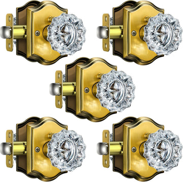 Glass Door Knobs, Privacy Antique Brass Door Knobs, 5 Pack