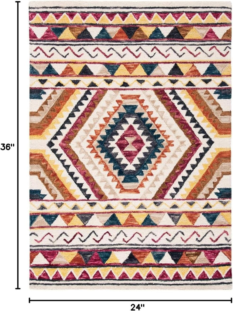 Aspen Collection Accent Rug, Rust & Ivory, Handmade Moroccan Boho Tribal Wool, Ideal for High Traffic Areas