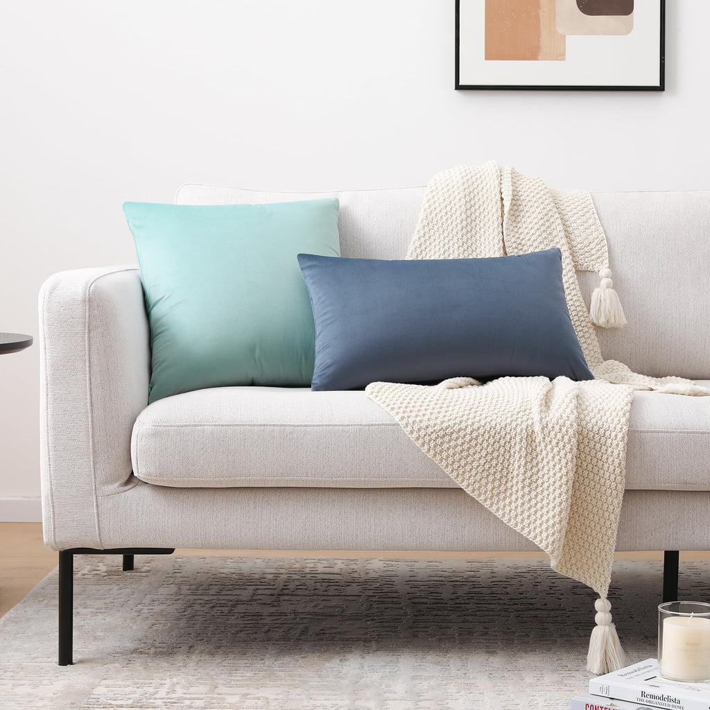 Decorative Throw Pillow Covers, Velvet Cushion Covers, Solid Throw Pillow Cases for Couch and Bed, Turquoise, 26 x 26