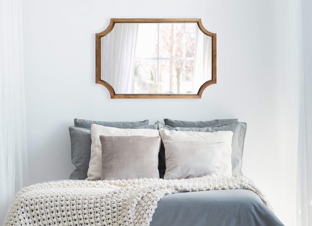Hogan Farmhouse Wood Framed Wall Mirror, 24 x 36, Rustic Brown, Modern Wall Accent with Scalloped Corners