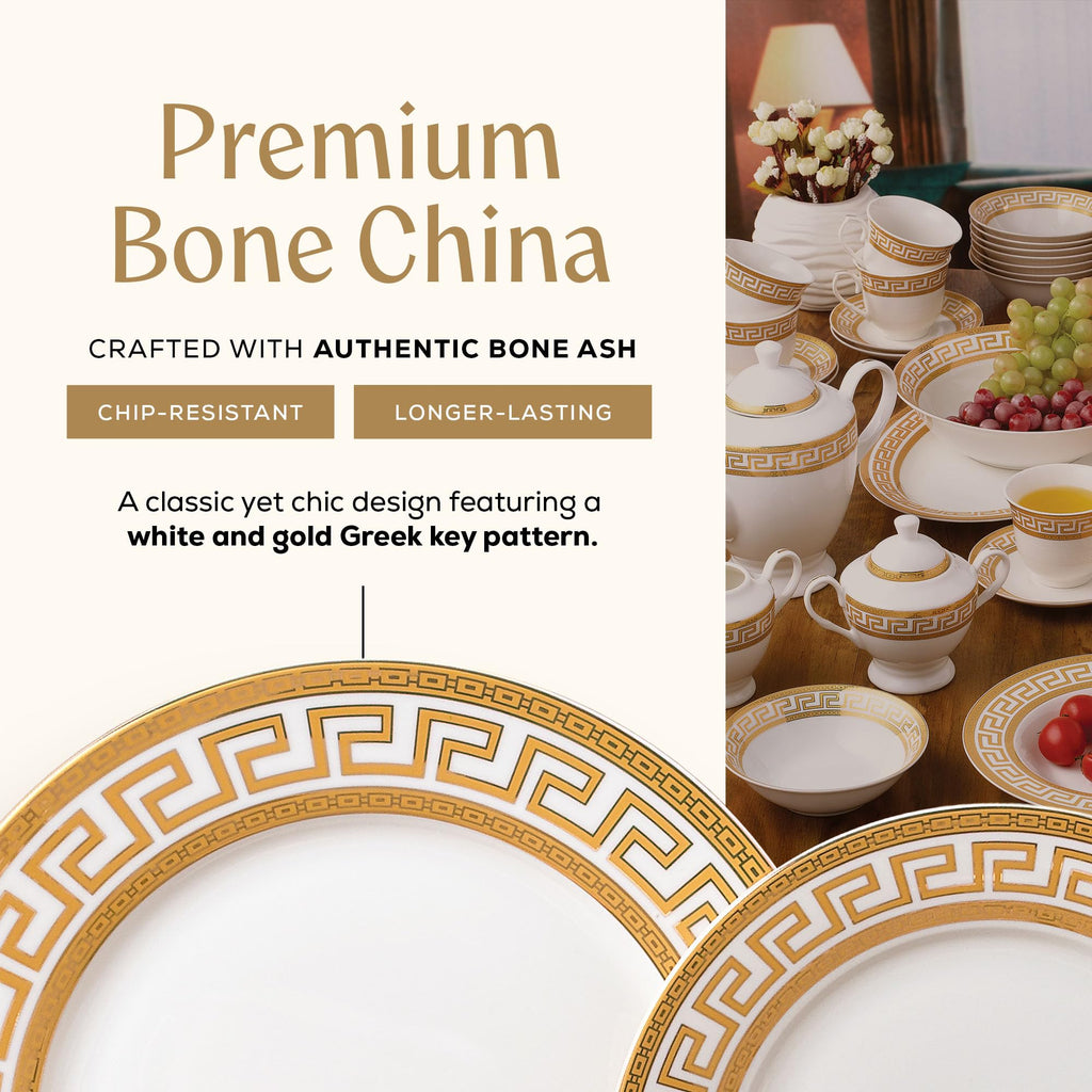 Golden Greek Key Bone China Dinnerware Set, 57-Piece