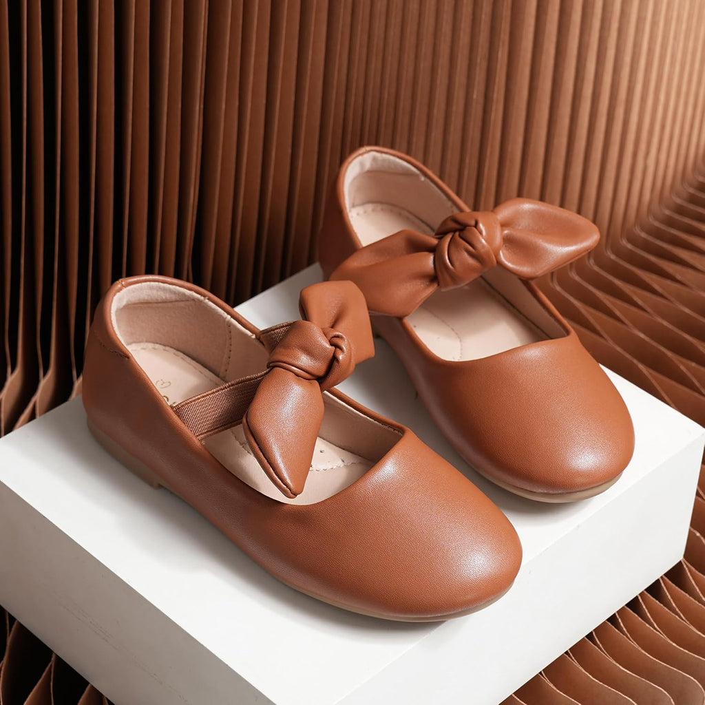Girls Mary Jane Dress Shoes Ballerina Flats - Toddler/Little Kid Bow Decor for School & Daily Wear Comfortable