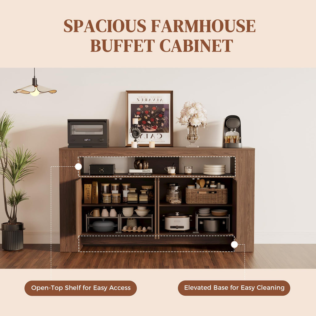 Modern Sideboard Buffet Cabinet with Open Storage & 2-Tier Side Storage