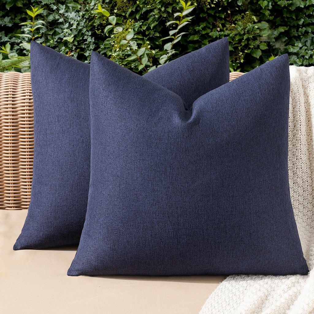 Pack of 2 Decorative Outdoor Solid Waterproof Throw Pillow Covers Faux Linen Garden Farmhouse Cushion Cases for