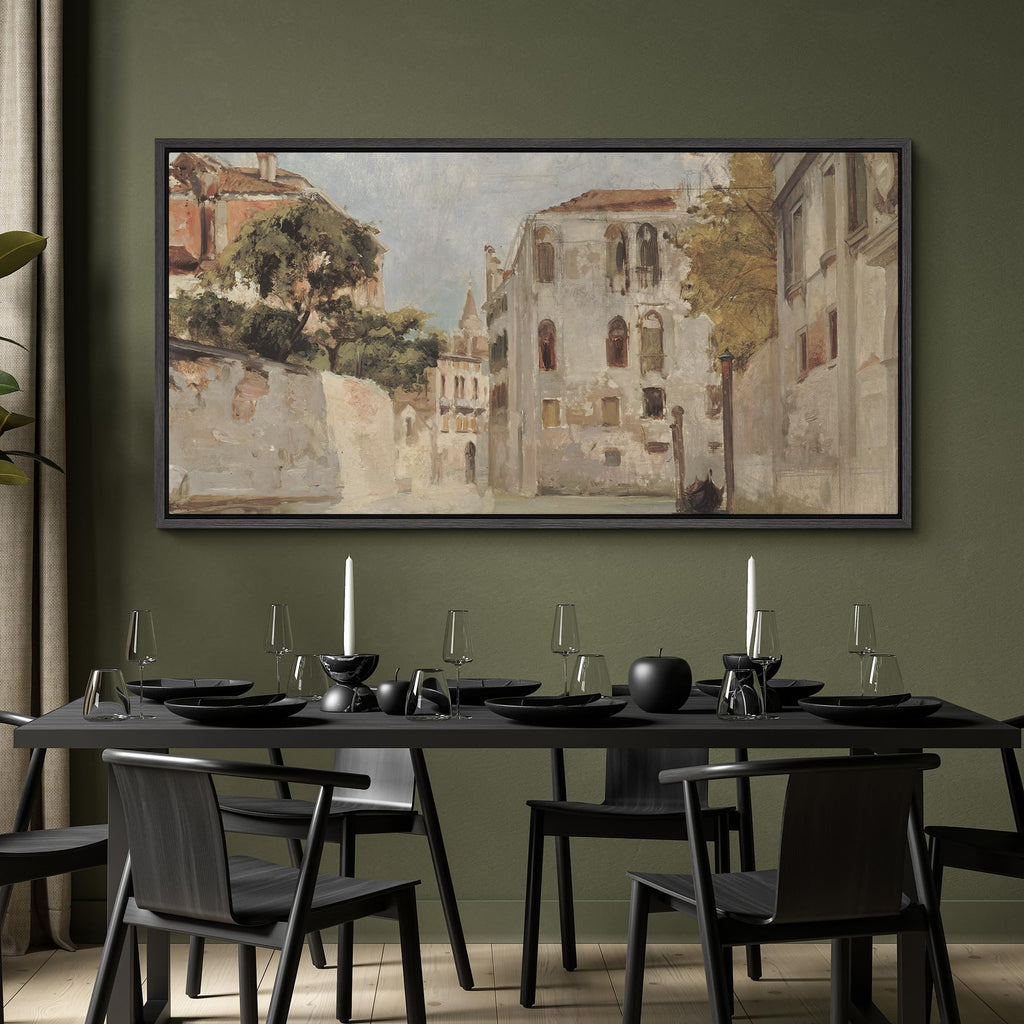 Extra Large Framed Canvas Print Wall European Street Scene Vintage Architecture Antique Retro Ready to Hang Painting
