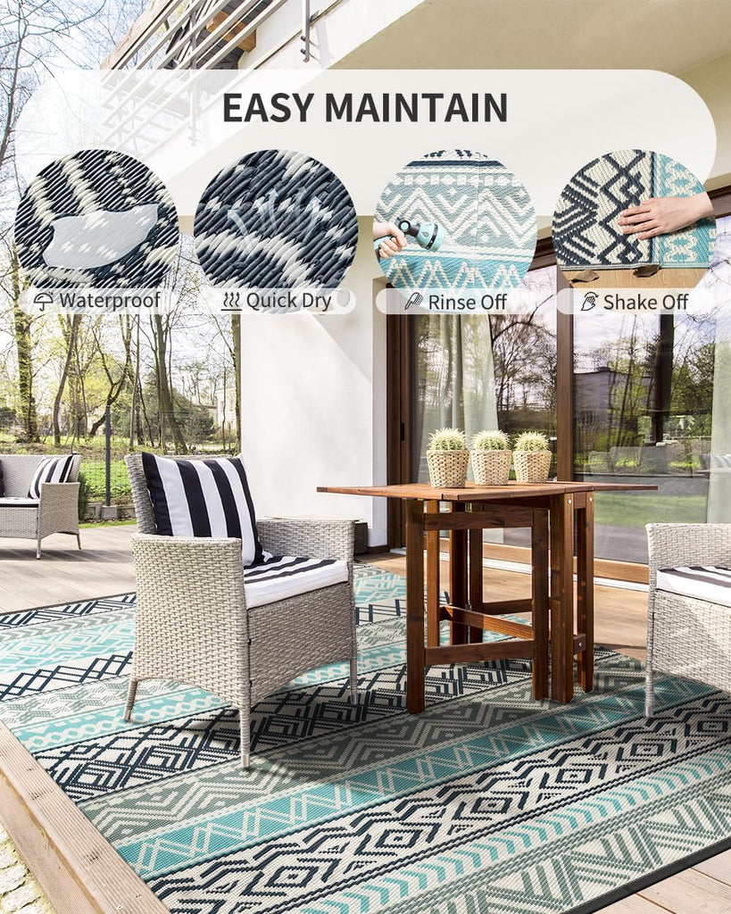 Outdoor Rug Carpet 8x10 Waterproof-Patio Rug Mat Reversible RV Camping Rug Picnic Mat Plastic Straw 