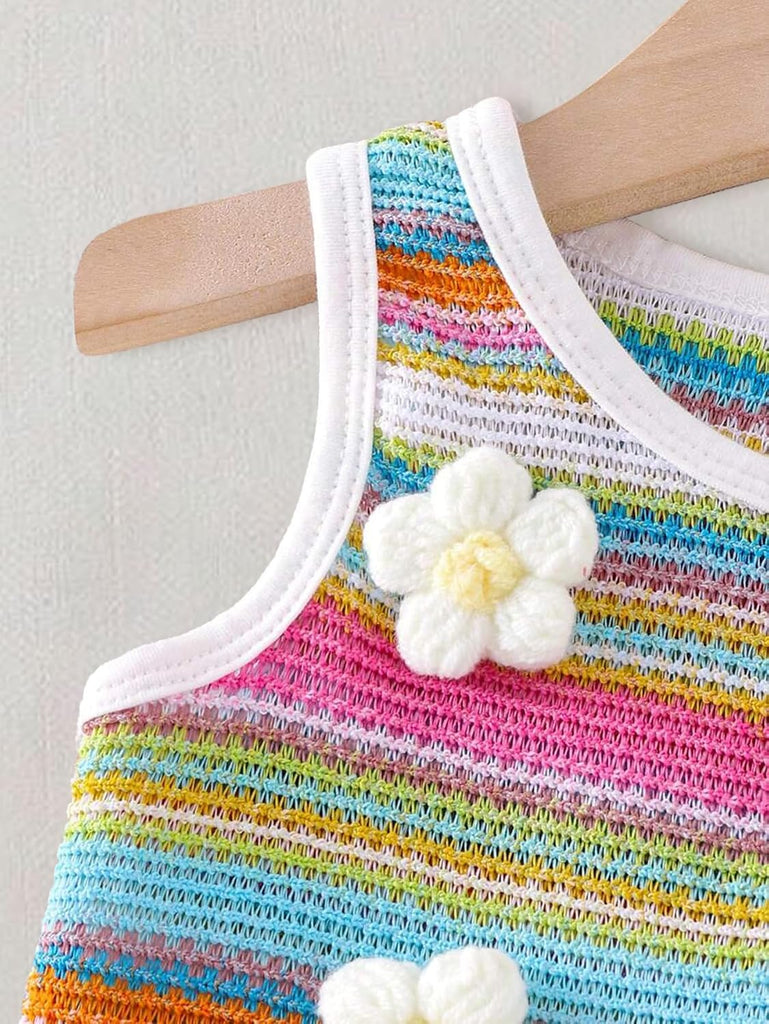 Baby Girls 3D Floral Ruffle Hem Tank Top and Shorts Set