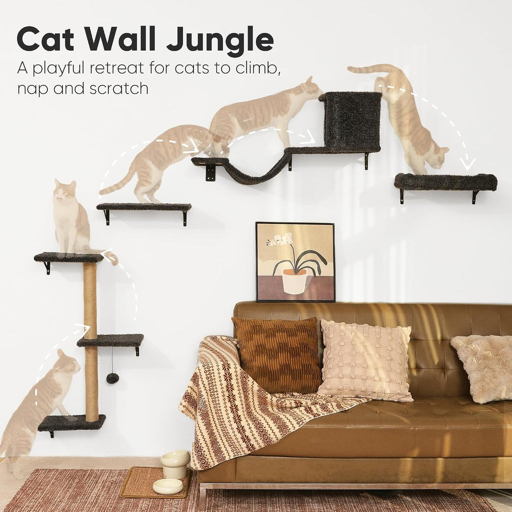 Cat Wall Shelves, 4 in 1 Set, Grey