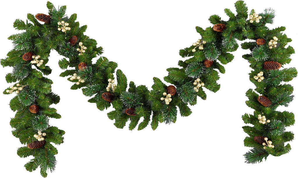 Tree Company Pre-lit Artificial Christmas Garland, Green, Crestwood Gold Spruce, Silver Bristle, Pinecones, Gold