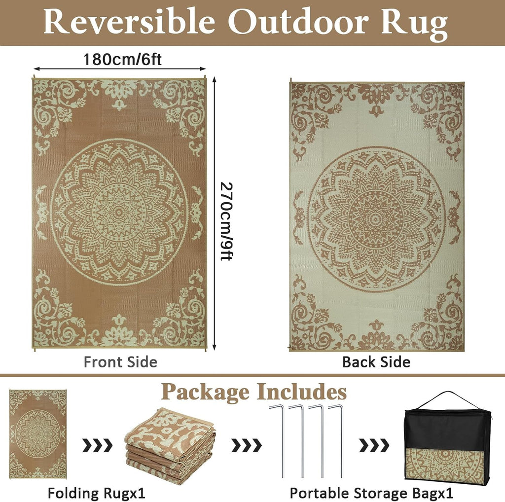 Outdoor Rug Waterproof 6x9 ft, Reversible Outdoor Plastic Straw Rug, UV-Resistant Patio Rug Lightweight Portable RV