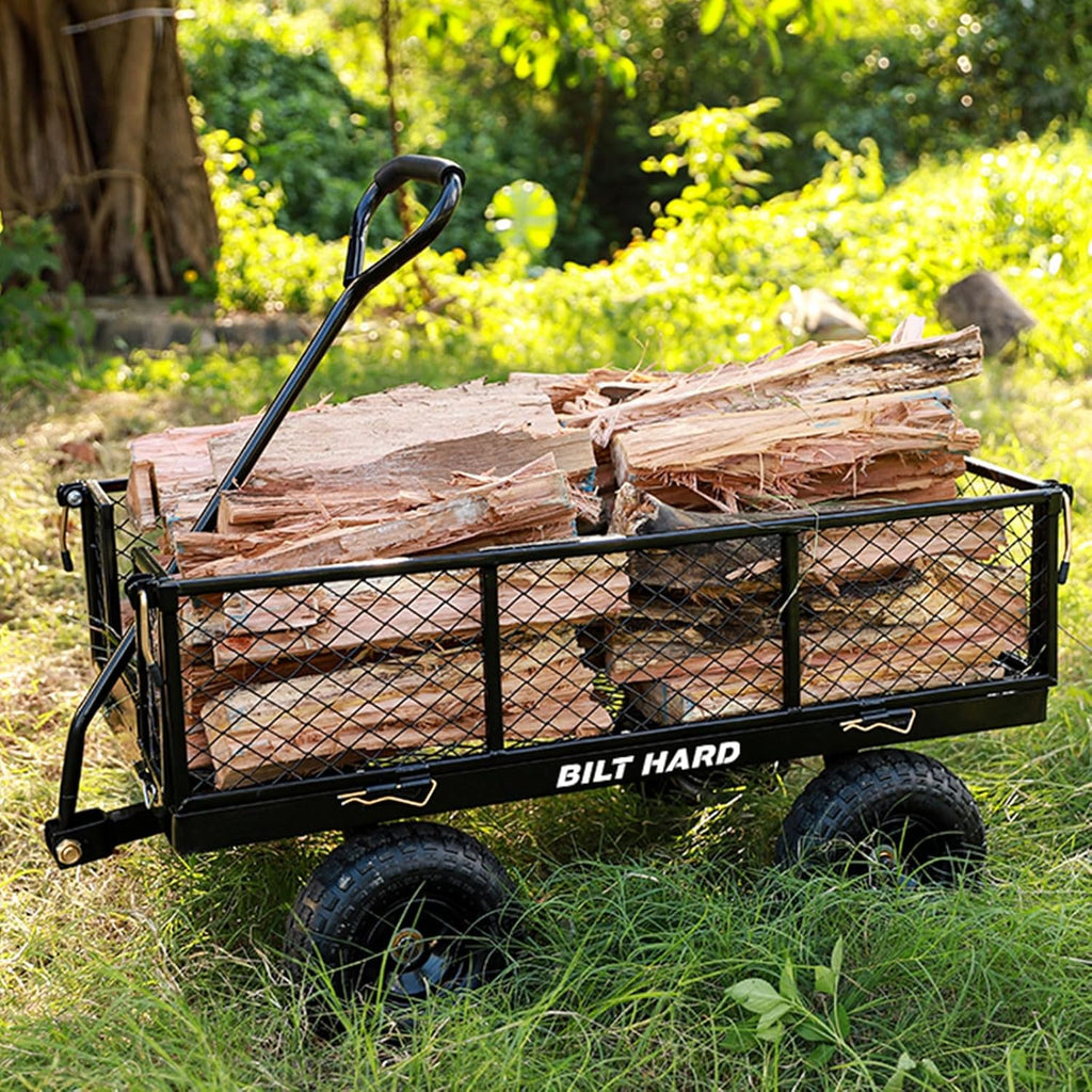 880 lbs 10" Tires Steel Garden Cart with 180° Rotating Handle and Removable Sides, Heavy Duty 4 Cu.Ft Capacity