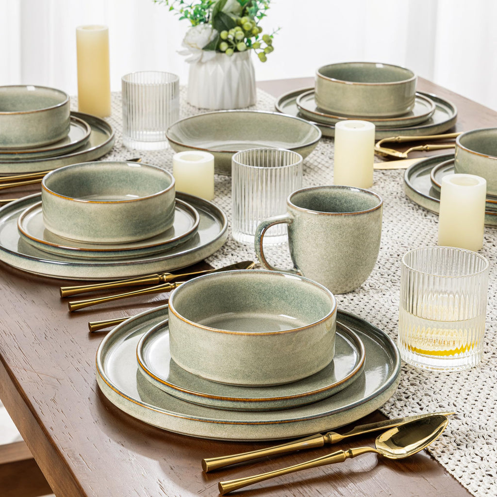 Stoneware Dinnerware Sets for 4,12 Piece Plates and Bowls Sets