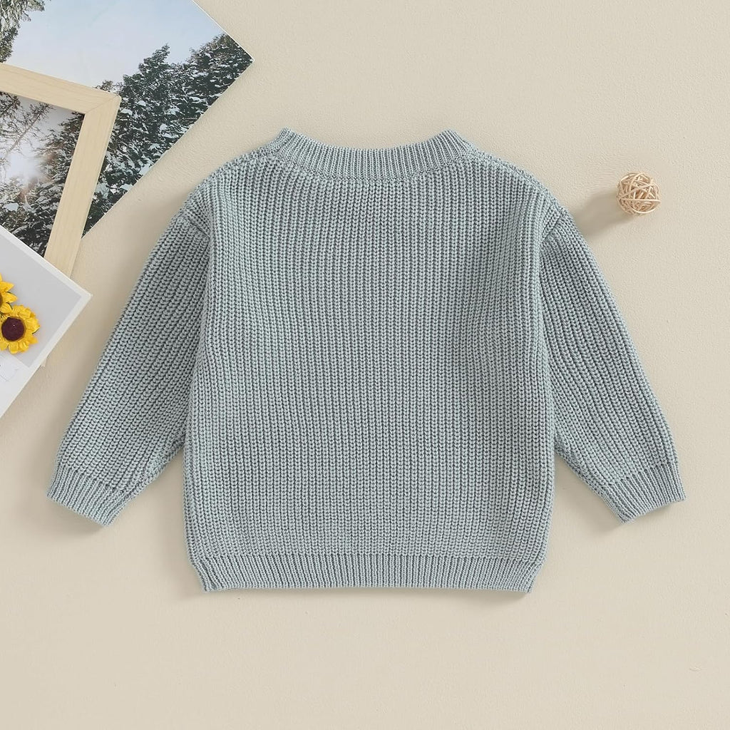 Baby Girl Boy Toddler Knit Sweater Cute Round Neck Long Sleeve Blouse Pullover Oversized Sweatshirt Warm Kids Tops