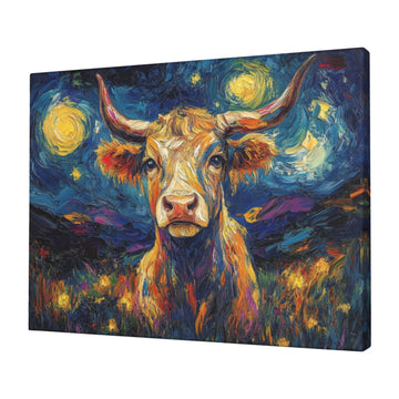 Highland Cow Starry Night Canvas Wall Art Prints Decor Artwork 16"x20"
