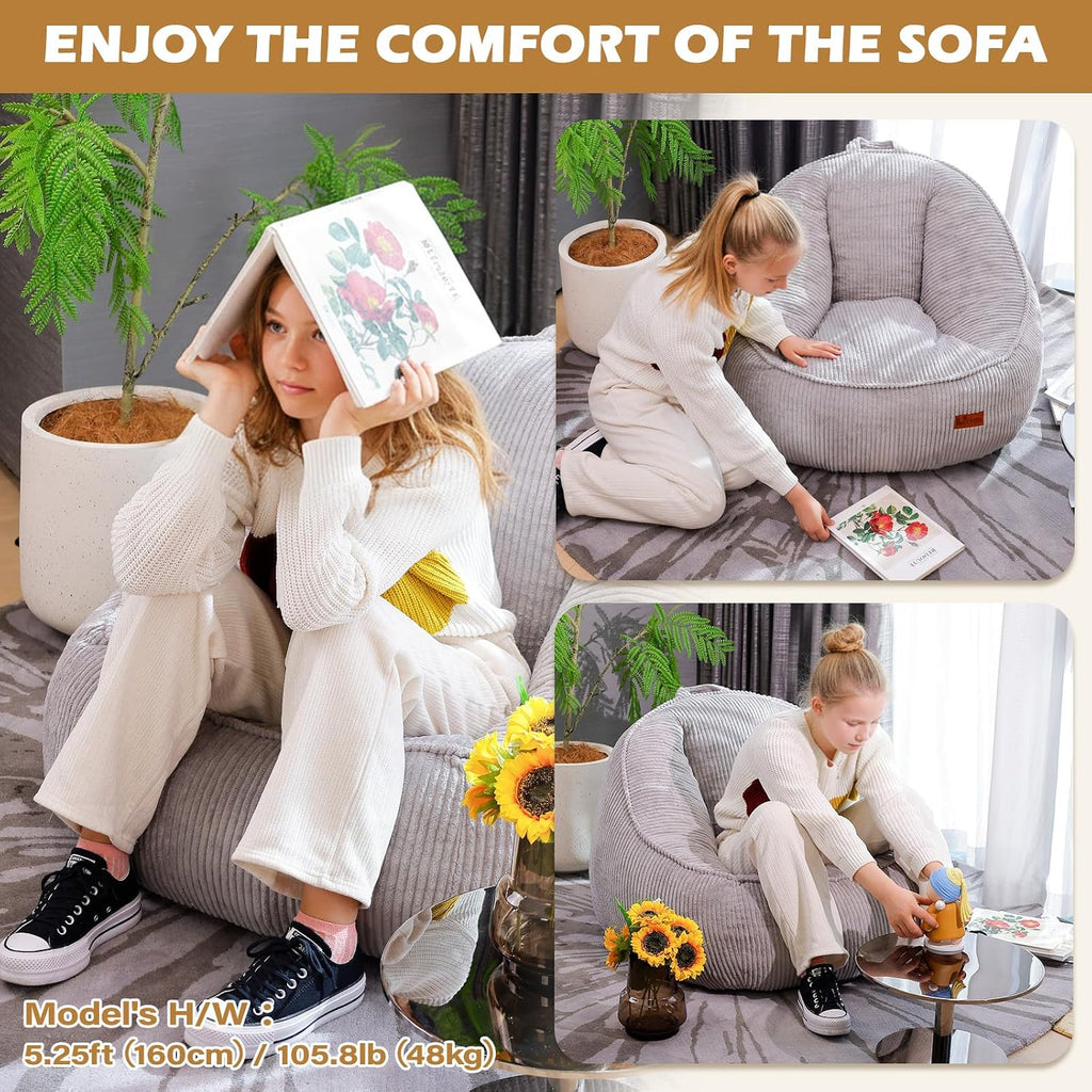Bean Bag Chair, Cozy Fluffy Beanbag Chairs with Filler for Teens and Kids, Floor Lazy Sofa Gaming & Reading (S-Light