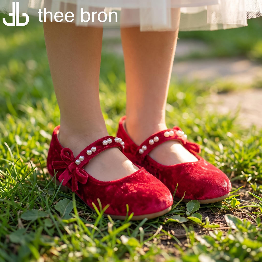Mary Jane Ballet Flats - Girls' Dress Shoes with Hook & Loop Closure(AF642 Toddler,Velvet Red/ )
