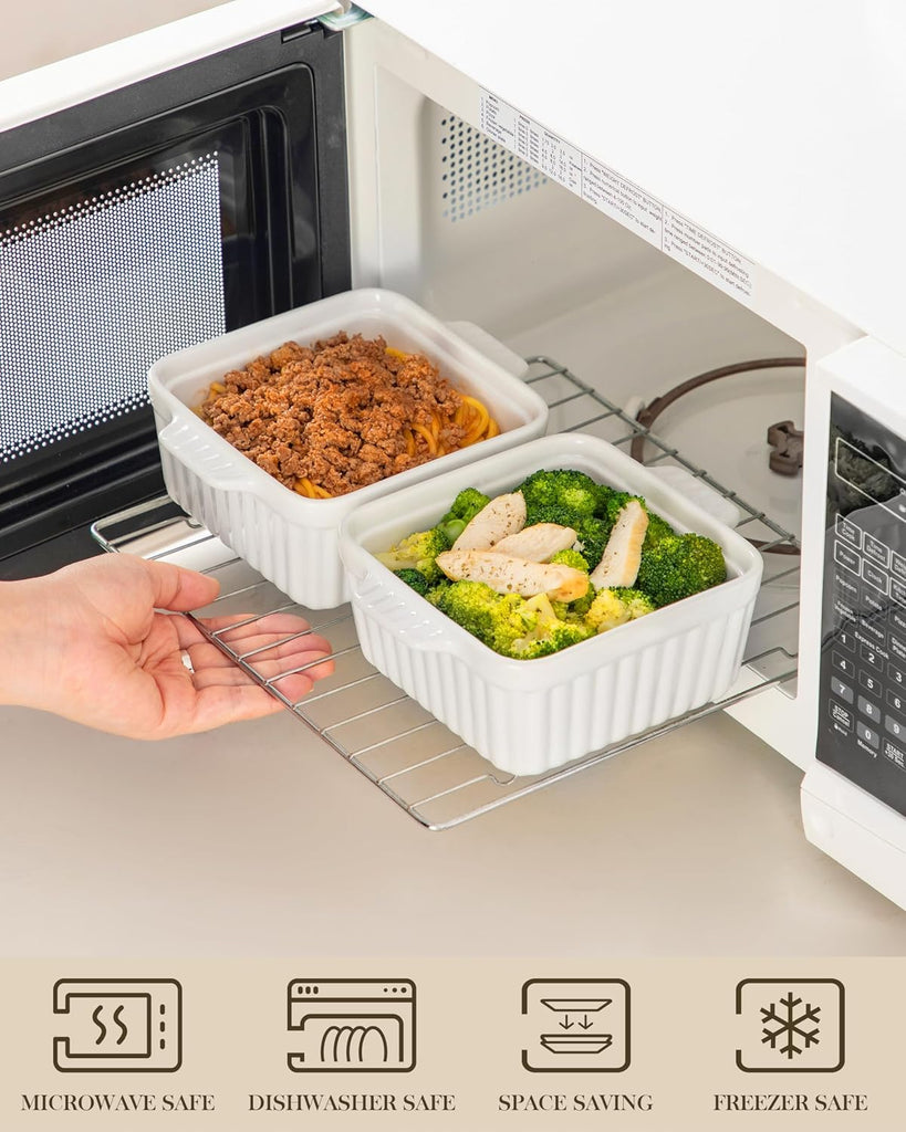 Dishes for Oven, Small Ceramic Dishes with Silicone Lids for Individual Portions 5.5" x 5.5" Square Casserole Dishes