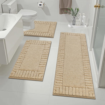 Bathroom Rugs Sets 3 Piece, Microfiber Bath Mat Set, Light Beige
