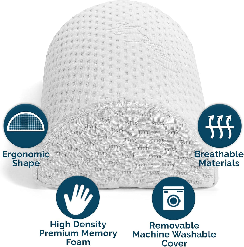 Knee Pillow for Back Sleeping - 100% Memory Foam Bolster Pillow for Legs - Under Knee Pillow for Sleeping on Back