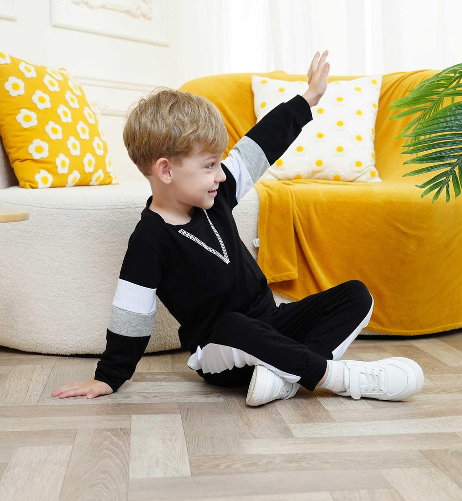 Toddler Kid Boy Clothes Colorblock Sweatshirt Contrast Sideseam Sweatpants 2PC Outfit Set