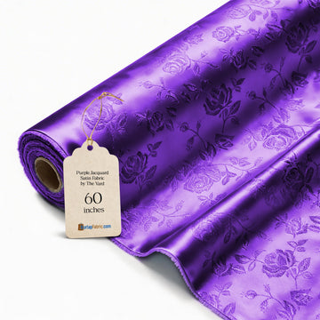 Purple Satin Brocade Jacquard Fabric by The Yard - Woven Floral Fabric, Luxurious Sheen, Lightweight and Crisp Drape