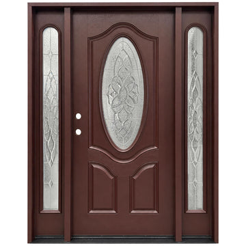 Exterior Fiberglass Door with Oval Glass Pre-Hung Pre-Finished Entry Door with 12 Inch Sidelights 800D- Righthand