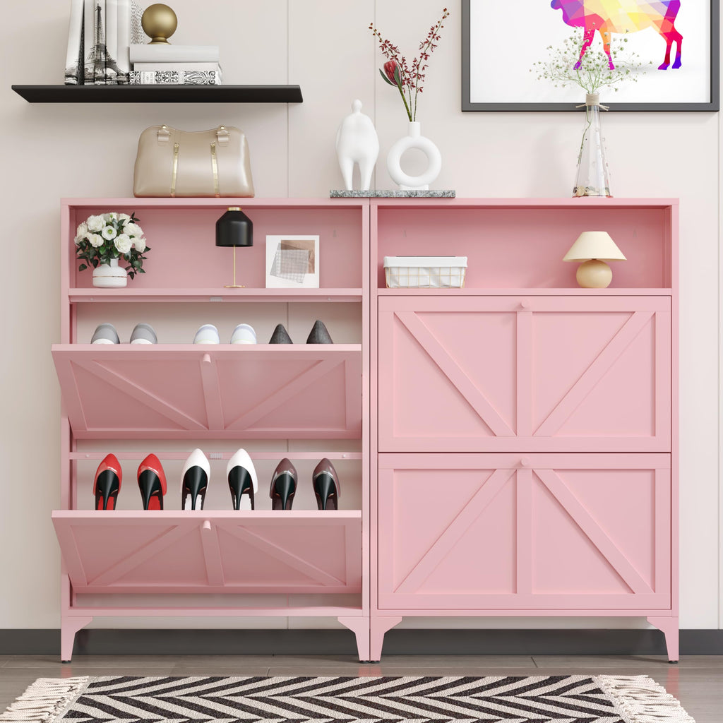 Shoe Storage Cabinet with 2 Flip Drawers, Freestanding Shoe Organizer with Legs, Farmhouse Narrow Shoe Storage Cabinet