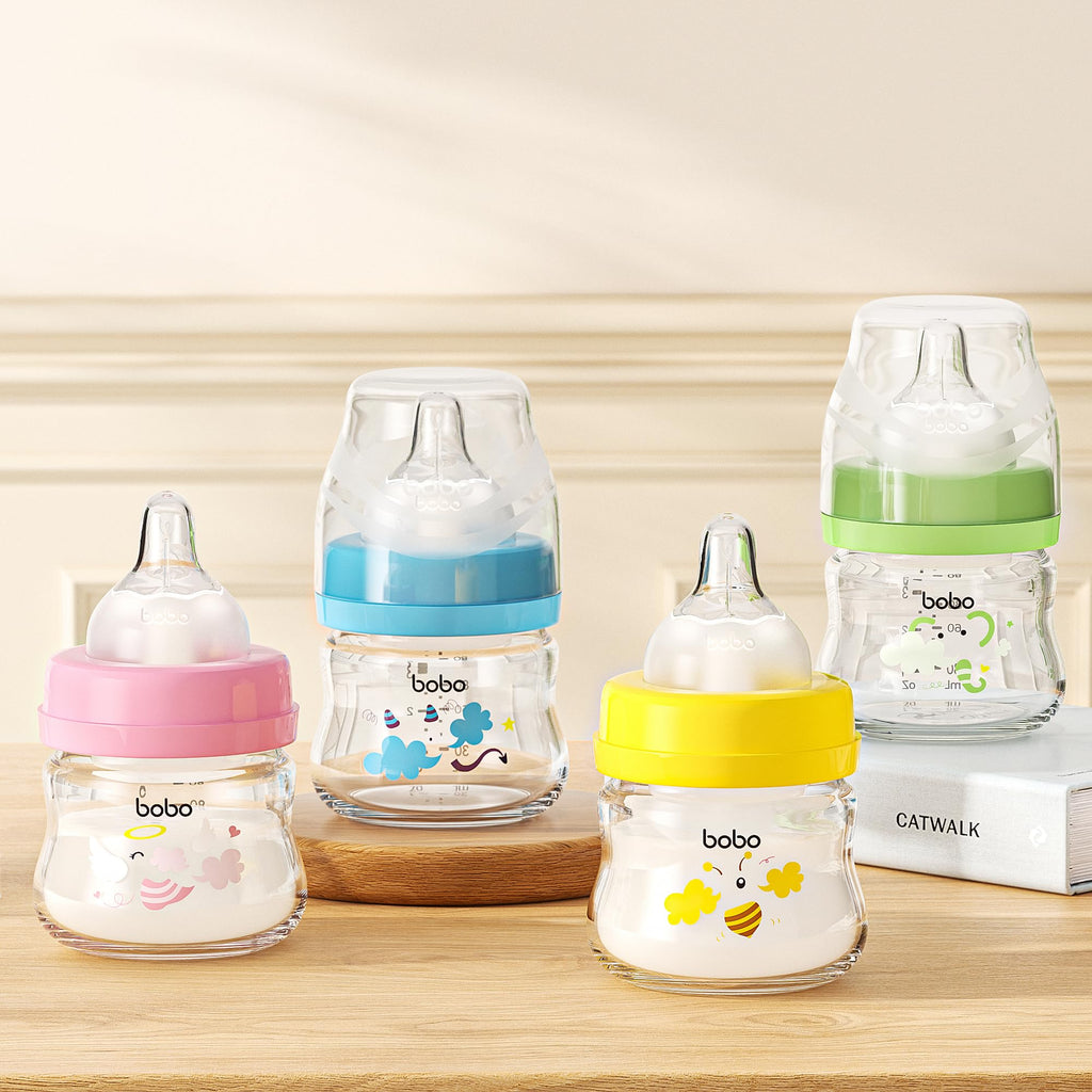 Glass Baby Bottles with Slow Flow Nipple, Newborn Anti-Colic Baby Bottles for 0+ Months, Wide Neck Feeding Bottle