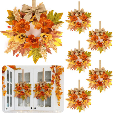 Fall Wreath Cabinets Artificial Flower Door Wreath Autumn Table Centerpiece Farmhouse Hanging Floral Rings - Set of 6