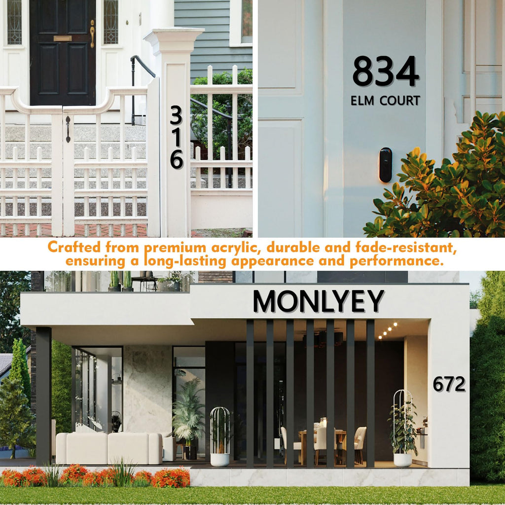 5 Inch 5PCS Self Adhesive House Numbers, Black Acrylic House Address Letters and Numbers for Outside, Ideal for