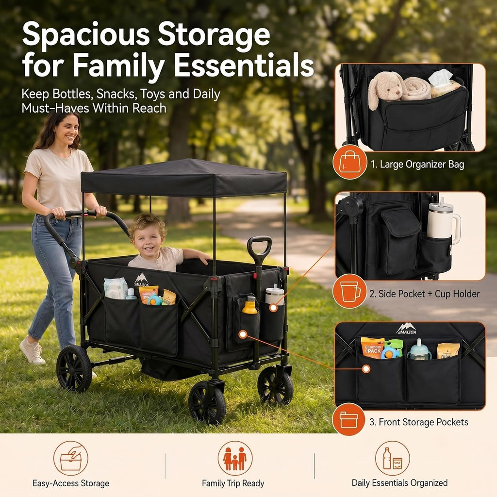 Kids Foldable Wagon Stroller for 2 Kids, Deep Seat 2 Seater Stroller Wagon