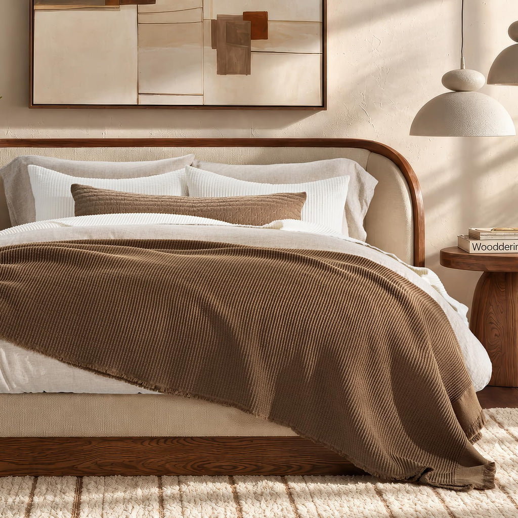 100% Organic Cotton Waffle Throw Blanket, Toffee Brown, 50"x60"