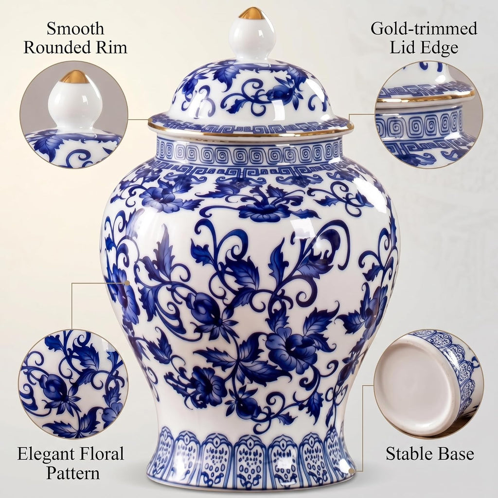Blue and White Vase, Chinoiserie Decor Ginger Jar, Ceramic Jar with Lid, Decorative Jars, Blue and White Decor (Blue - Set of 30
