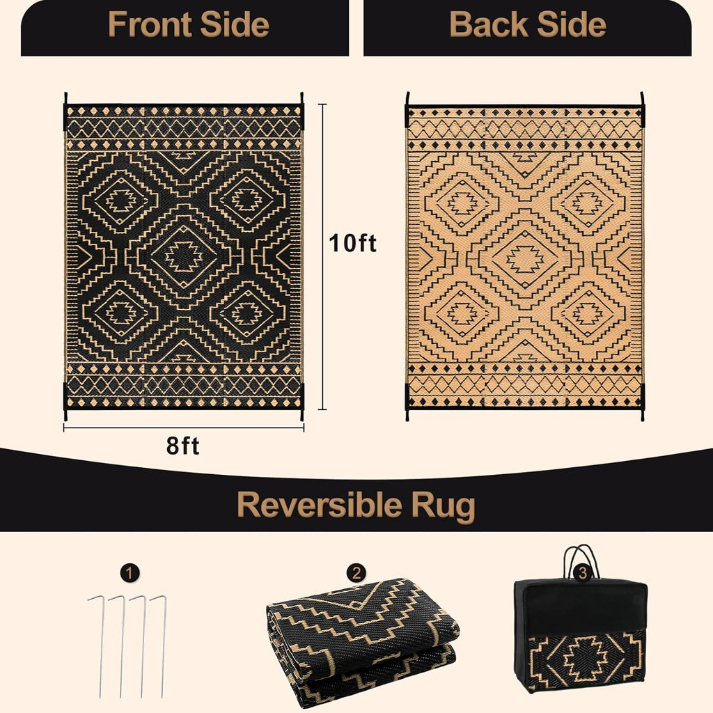 Outdoor Rug, Large Waterproof Reversible Outdoor Patio Area Rug, Indoor/Outdoor Plastic Straw Portable Camping