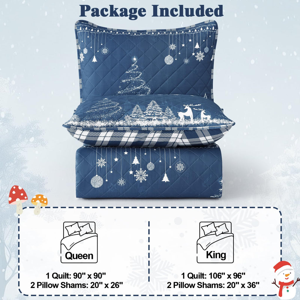 Christmas King Quilt, 3 Piece Lightweight Quilt Set with 2 Pillow Shams