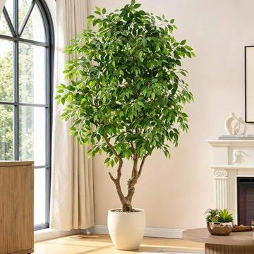 8FT Artificial Ficus Tree with White Planter, Faux Banyan Tree