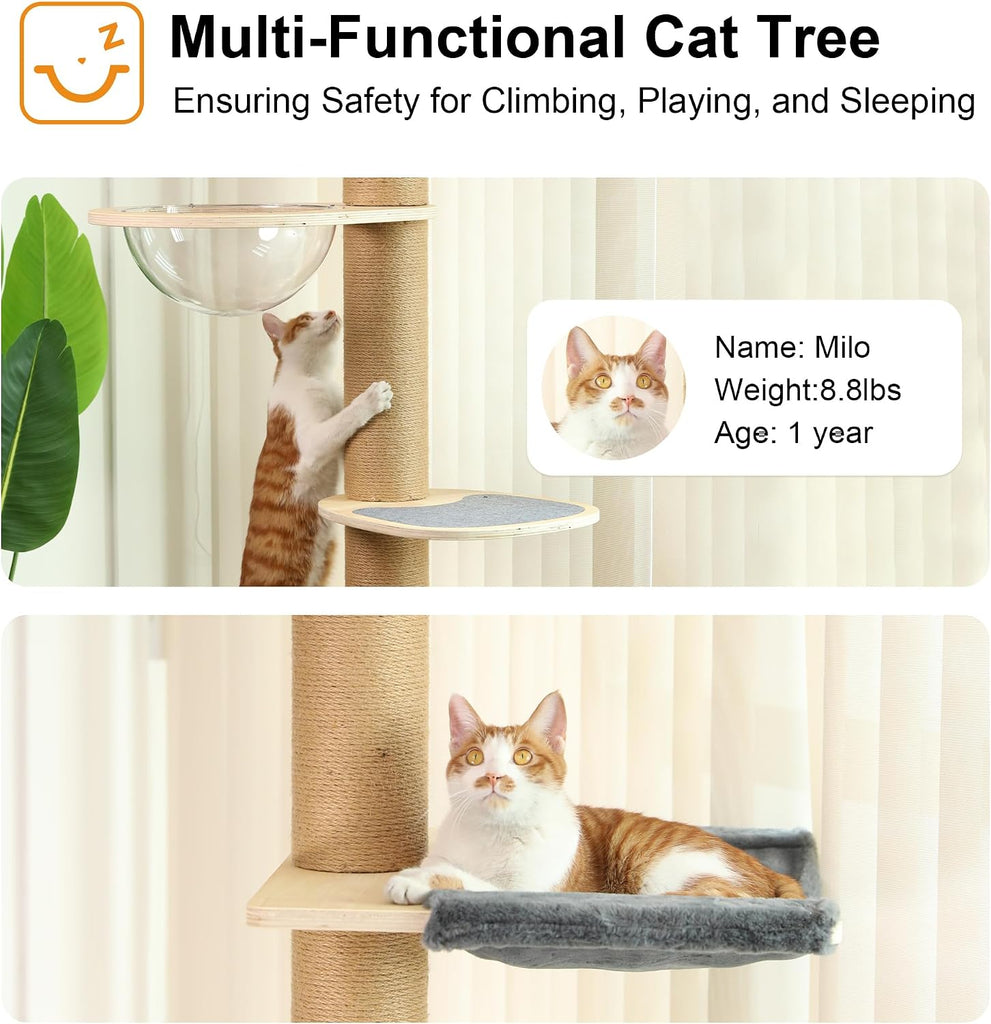 Floor to Ceiling Cat Tree, 6-10 ft, 6 Level, Grey
