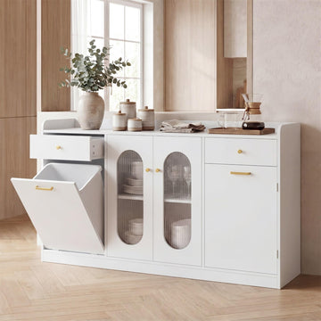 Buffet Cabinet with Trash Can, 55" Modern Coffee Bar Sideboard