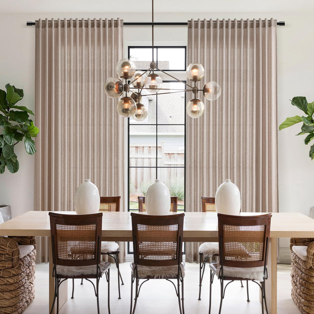 Oatmeal Curtains 80 Inches Length Back Tab Rod Pocket Semi Sheer Linen Privacy Drapes Muted Neutral Boho Linen