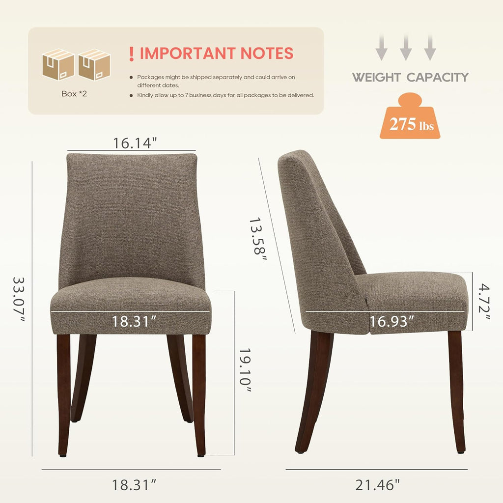 Wooden Dining Chairs Set of 4, Upholstered Farmhouse Fabric Dining Room Chair, Mid Century Kitchen Chair for