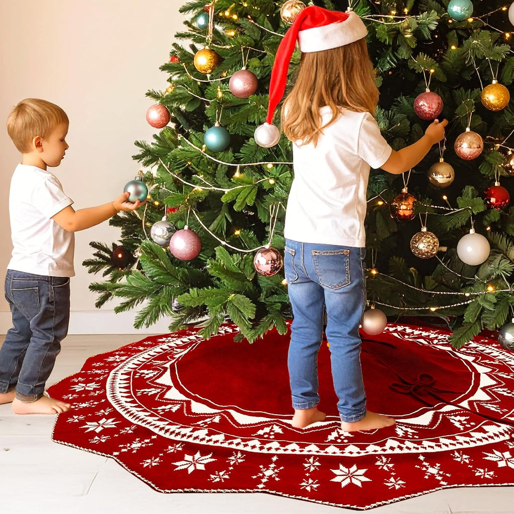 72 Inch Christmas Tree Skirt, Knit Tree Skirt for 7.5 ft Tree to 12ft Tree, Double Sided Large Knitted Tree Skirt