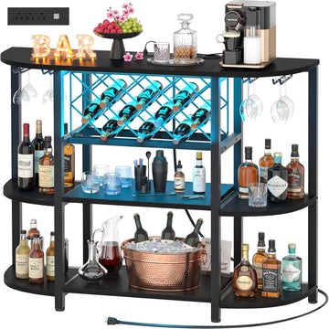4-Tier Metal Coffee Bar Cabinet with Outlet and LED Light