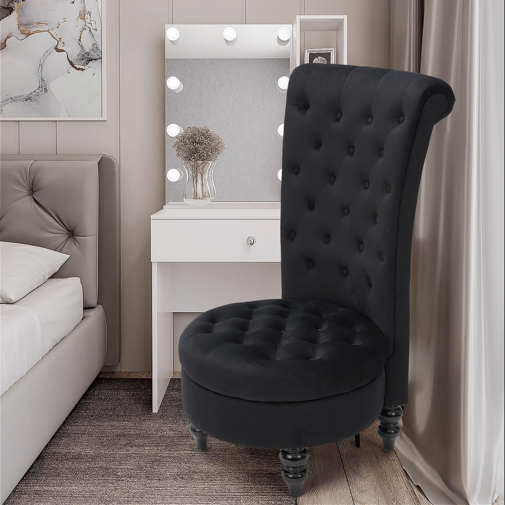 High Back Velvet Tufted Royal Throne Accent Chair, Dark Black