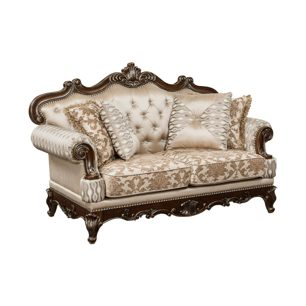 Traditional Chenille Loveseat, 4 Accent Pilows, Brown
