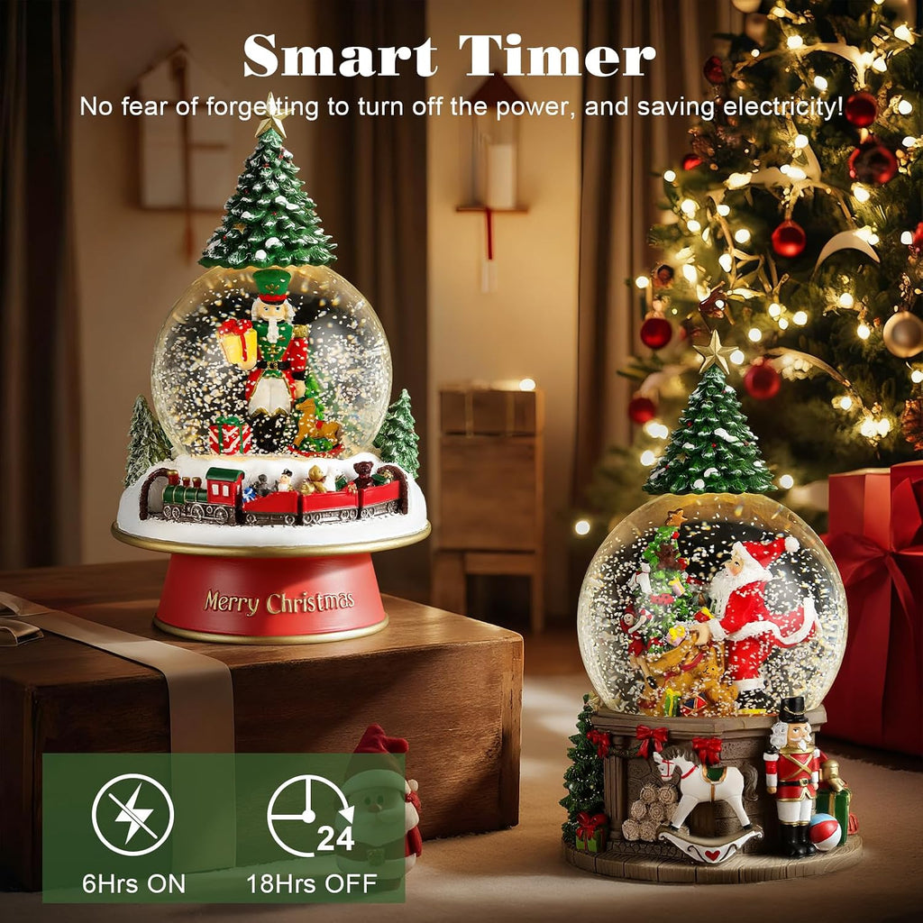 Christmas Snow Globe with Music and Light, Train Base & Nutcracker