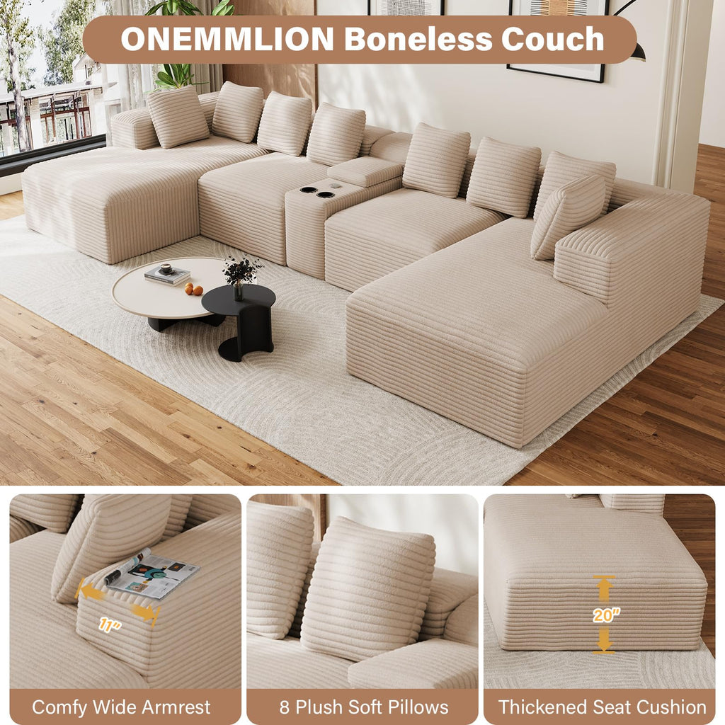 143" Oversized Cloud Sectional Couch, Beige